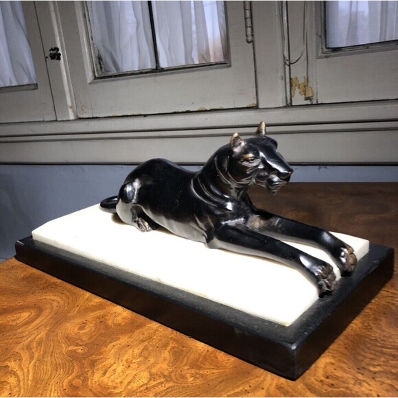 *SOLD*. Bronze Sculpture "Black Panther"Marble Base Vintage Bombay Company - Picture 9 of 10